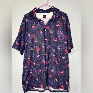 Greater Half Mingos Purple Flamingo Print Golf Polo Shirt XL